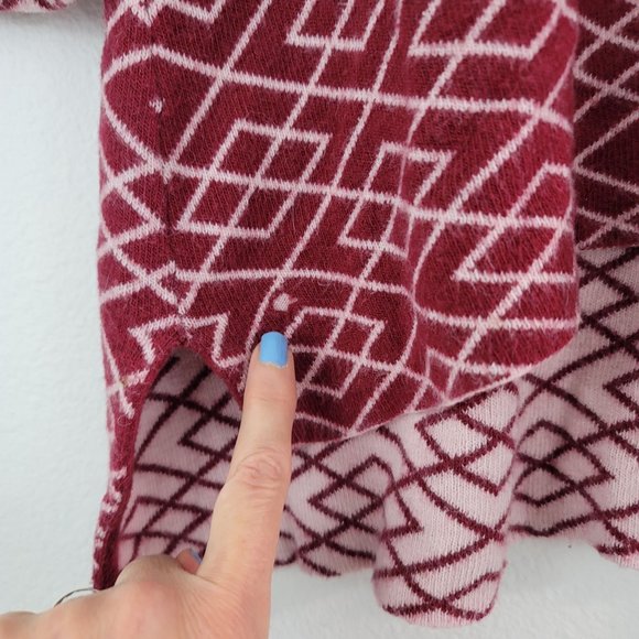 Anthropologie MOTH Maroon Ivory 3/4 Sleeve Alpaca Viscose Retro Geo Sweater Sz S - Picture 11 of 12
